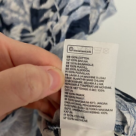 H&M L.O.G.G. V-Neck Cotton Blouse Blue Tropical Hawaiian Floral Leaf Leaves Boho - Picture 9 of 12